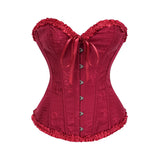 USA-Made Jacquard Ruffled Overbust Corset – Gothic Victorian Push-Up Bustier