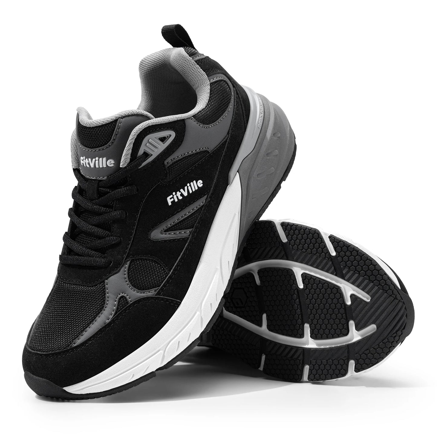 FitVille Newest Walking Shoes for Men Wide Width Sneakers with Arch Support for Flat Feet Heel Pain Relief Plantar Fasciitis