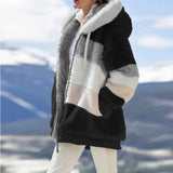 Hooded Plaid Spliced Winter Coat