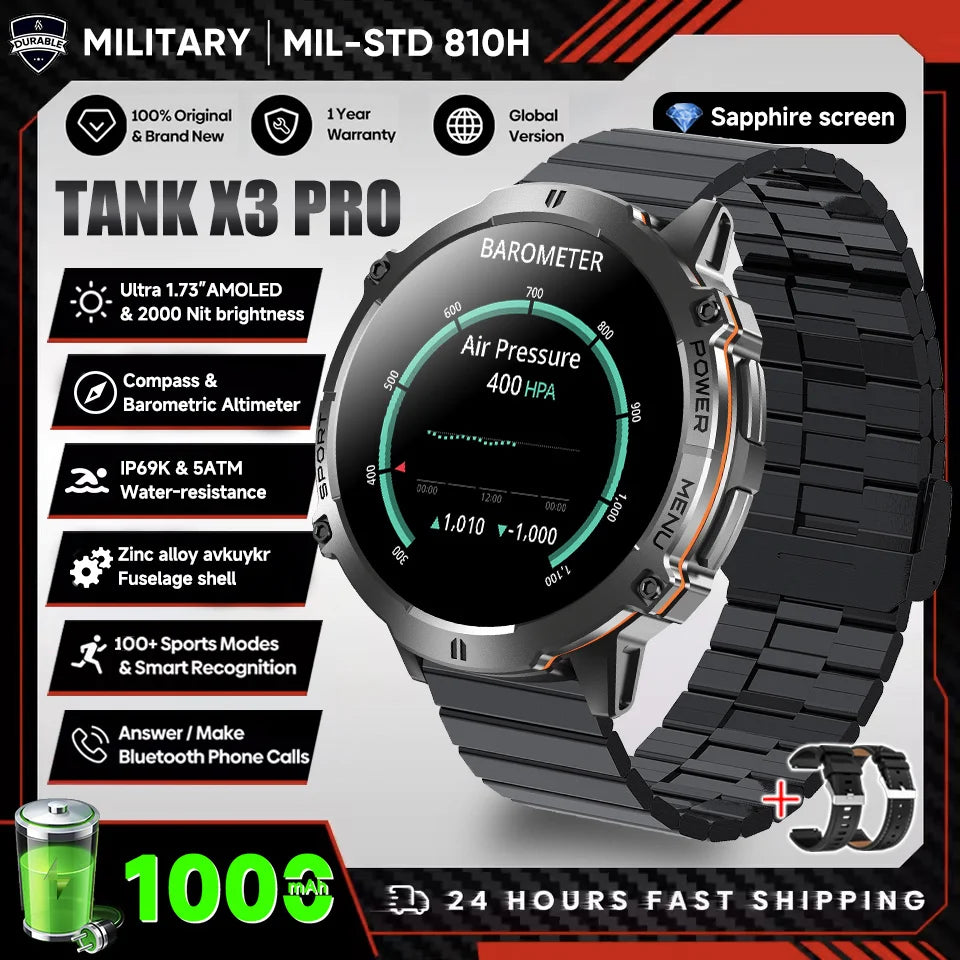 2026 Military Tank X3 Smart Watch | 1000mAh | AMOLED