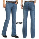 Male Bell Bottom Denim Trousers Slim Black Boot Cut Jeans Men's Clothing Casual Business Flares Pants