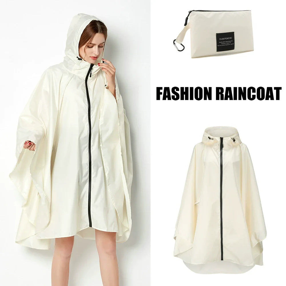 Women's Elegant Waterproof Poncho Raincoat – All Sizes