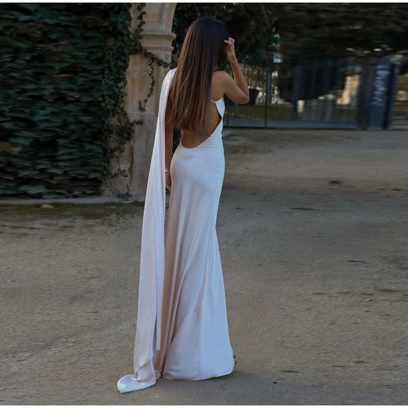Elegant Ribbon Halter Maxi Dress