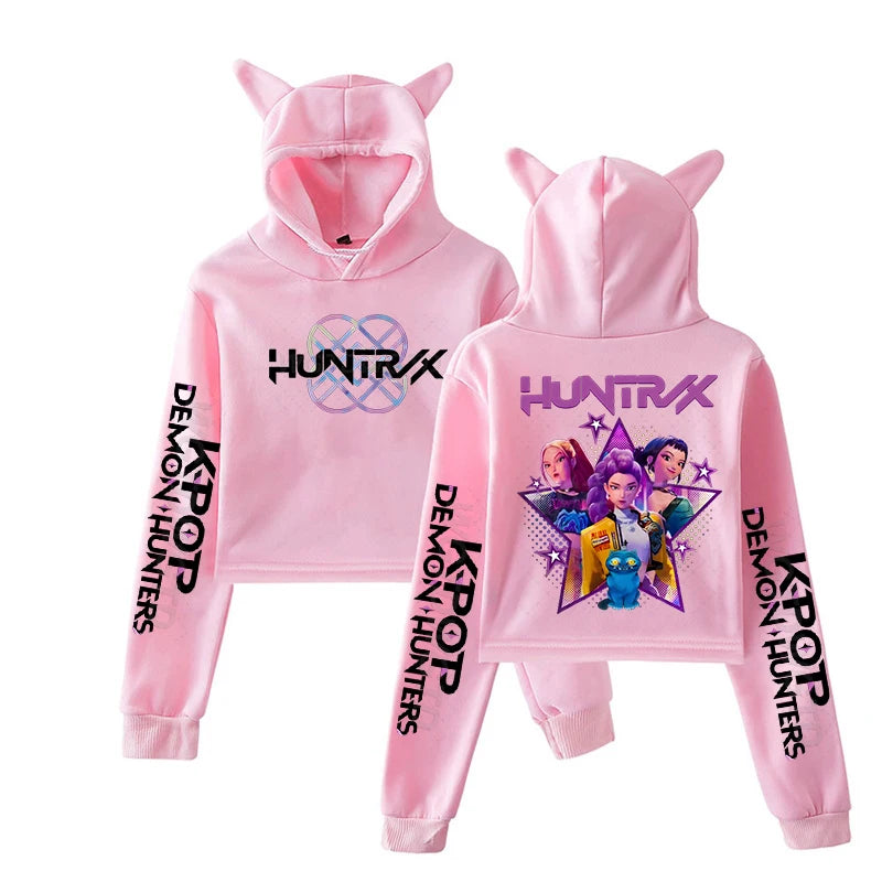 Anime Cat-Ear Cropped Hoodie | K-Pop Inspired Streetwear