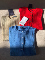USA-Made Red Twist Flower Knit Cardigan – Vintage Y2K Slim Crop Top