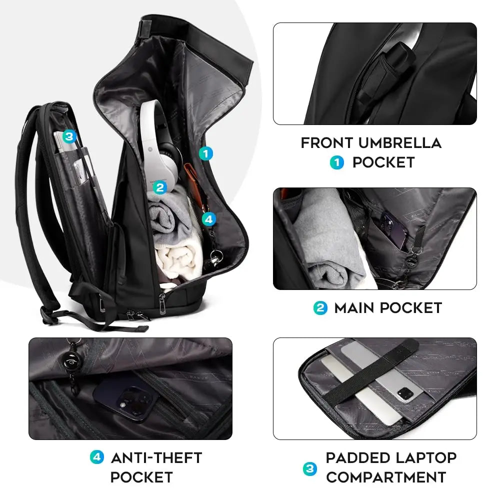 Bange Men Fashion Backpack 15.6 inch Multifunctional Waterproof Backpack Daily Travel Bag Casual School Rucksack with Buckle