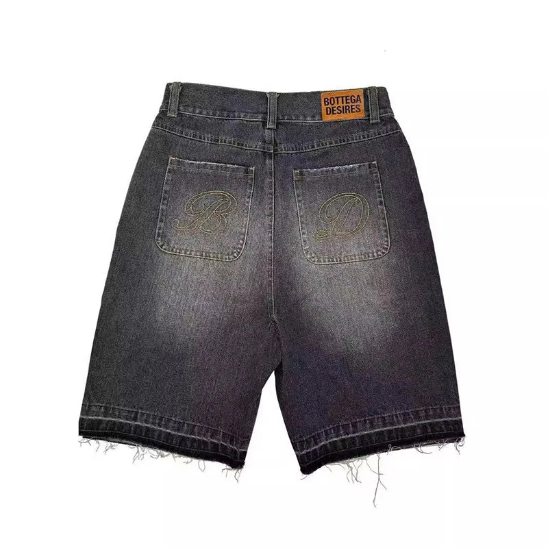 Harajuku Retro Letter Embroidery Denim Shorts