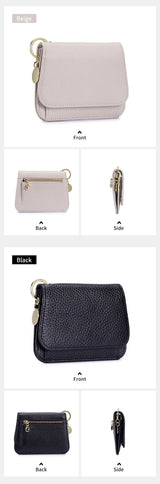 Women Genuine Leather Slim TriFold Wallet Credit Card Holder With Zipper Coin Pouch, ID Window & Keychain