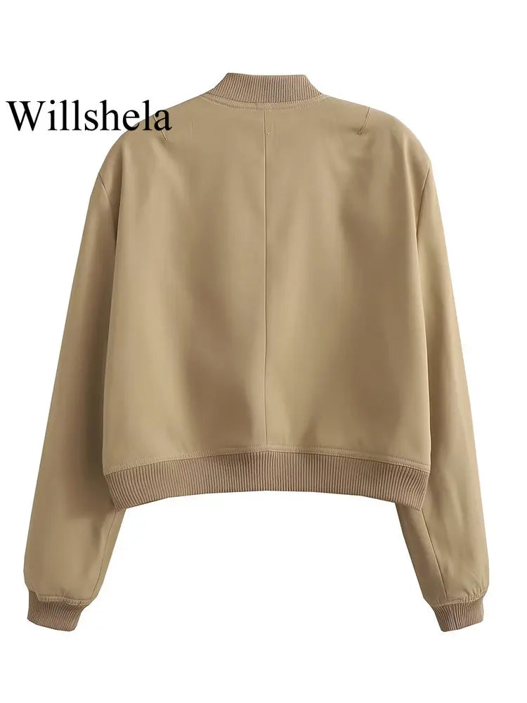 Willshela Women's Solid Bomber Jacket with Pockets