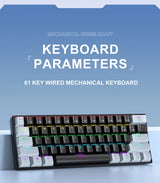 APAYADO K61 60% Mini Wired Gaming Mechanical Keyboard Phantom RGB, 61 Keys, Red/Blue Switch, Ergonomic, Portable for PC/Laptop