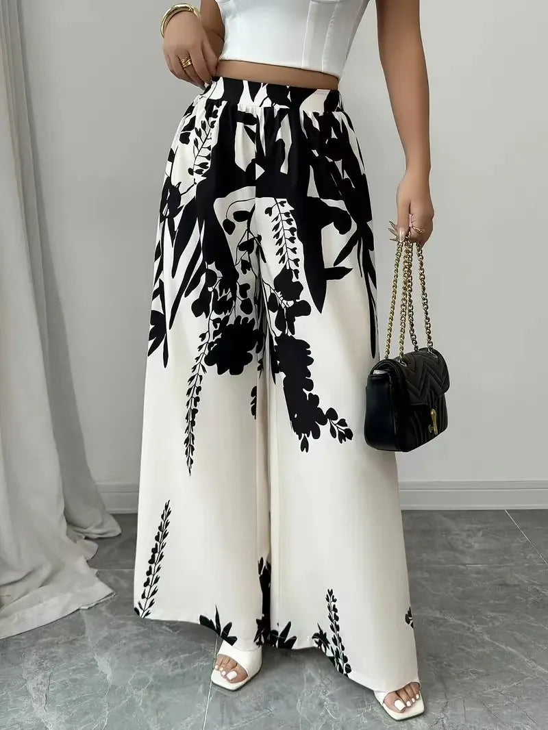 Women's Tropical Print Wide-Leg Pants