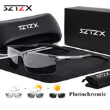 SZTZX Aluminium Rimless Outdoor Sport Photochromic Sunglasses Men Polarized  Anti-UV Driving Fishing Glasses Cycling Goggle