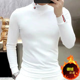 Spring Autumn Fashion Sweatshirt Men Trendy Handsome Velvet Warm Tops High-end Bottoming Long-sleeved T-shirt Chic Male Clothes