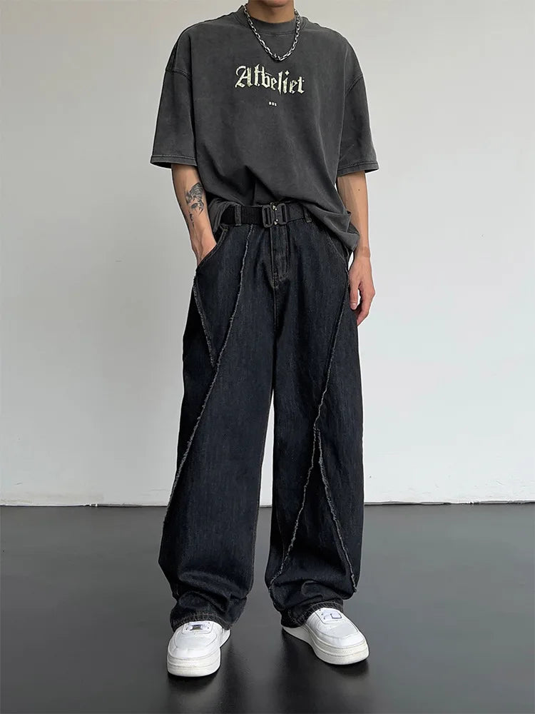 Men's Distressed Wide Leg Denim Jeans