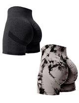 2-Pack Women’s Tie-Dye Butt-Lifting Gym Shorts – High-Waist Seamless Athletic Scrunch Shorts