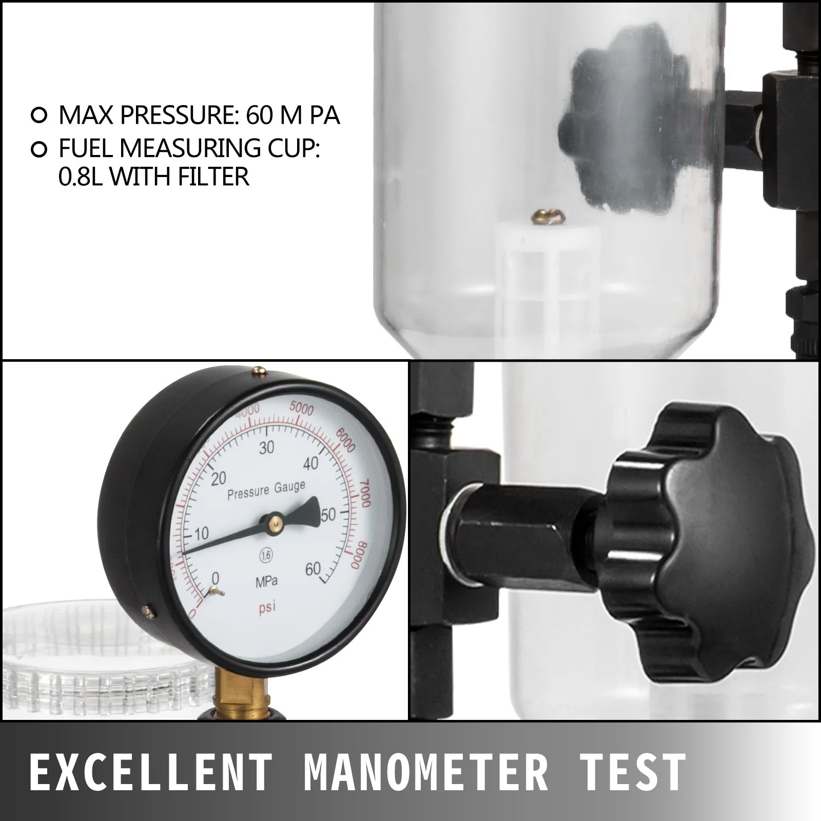 SucceBuy Diesel Fuel Injector Nozzles Tester with Dual Scale Gauge 6000PSI Engine Fuel Tester Repair Tool for Car Tractor Truck
