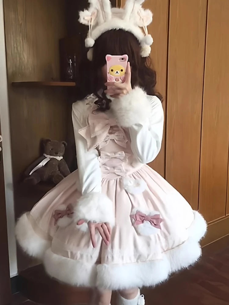 Harajuku Kawaii Rabbit Ear Cloak & Strap Skirt Set