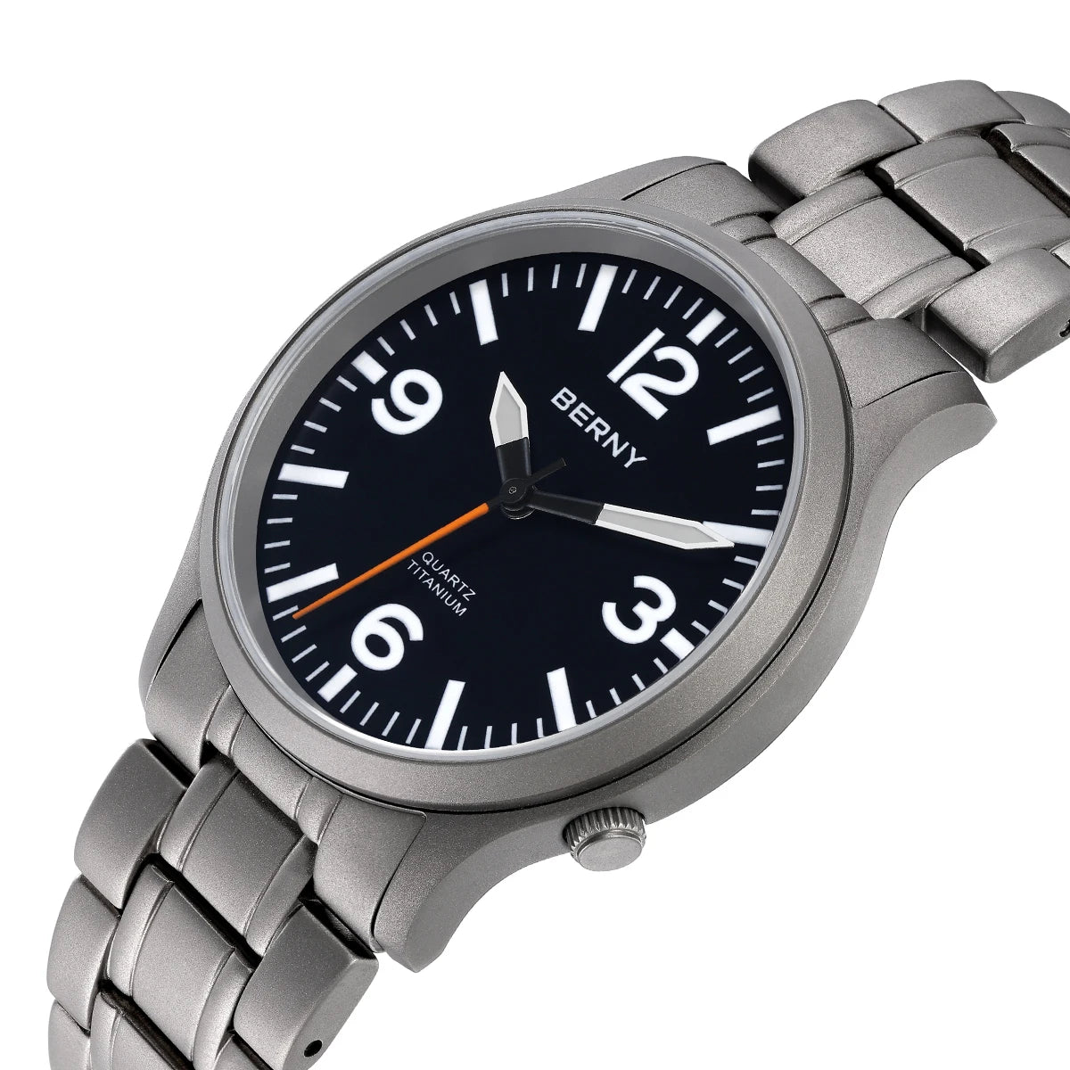 BERNY Full Titanium Watches for Men Super Luminous Sapphire Sports Field Quartz Men's Watch VH31 Wristwatch 5ATM Easy Read