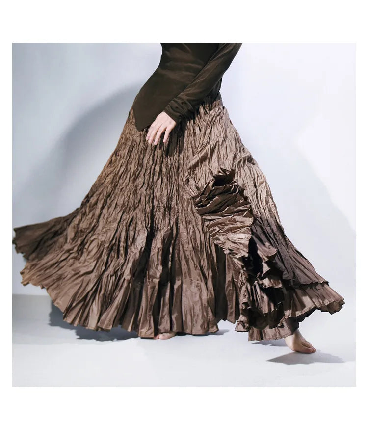 Elegant High-Waist Pleated Maxi Skirt for Women