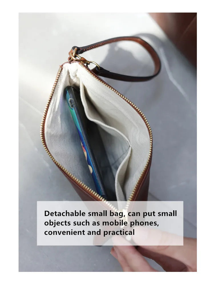 Women's Vegetable-Tanned Cowhide Leather Tote Bag