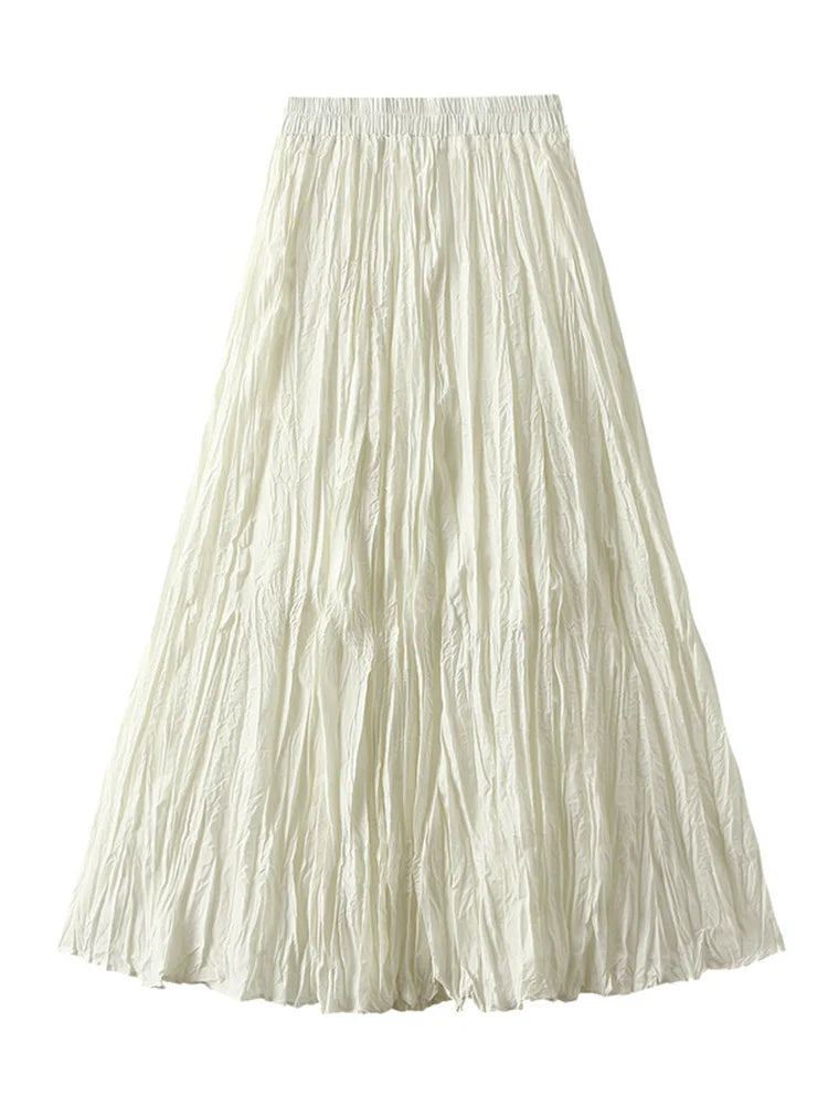 Women's Pleated Maxi Skirt – Elegant A-Line Beach Style