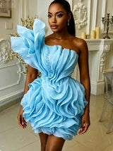 Asymmetric Ruffle Mini Dress | One-Shoulder Floral Gown