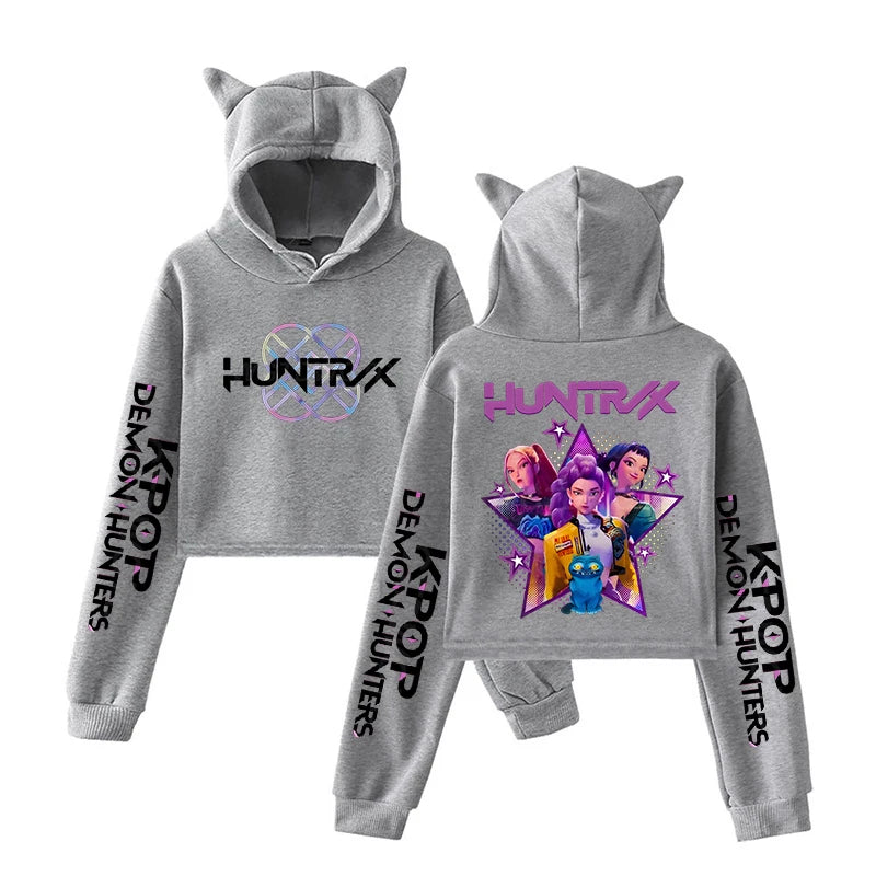 Anime Cat-Ear Cropped Hoodie | K-Pop Inspired Streetwear