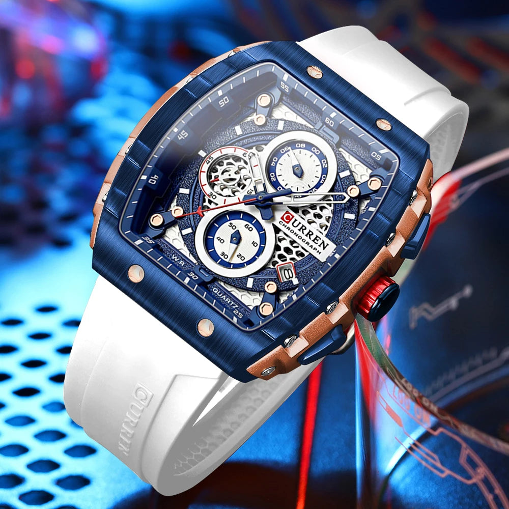 Men’s Sport Quartz Watch – Yellow Silicone Strap, Luminous Auto Date Square Dial