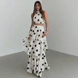 Tuularose Women Long Dress 2 Piece Elegant Polka Dot Sleeveless Top Ruffle Pleated Dress Set Luxury Party Sexy Female Dress Set