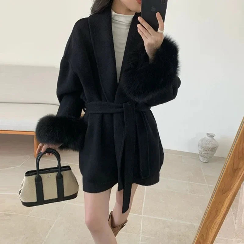 Fox Fur Trim Wool Overcoat