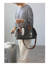 Women's Nylon With Genuine Leather Zipper Tote Lightweight Soft Travling Bags Versatile Style Handbag Different Colors And Size