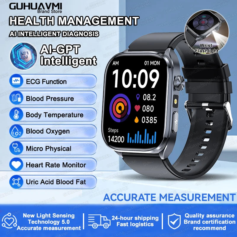 ECG+PPG Health Smartwatch – AI Body Analysis & BT Calling
