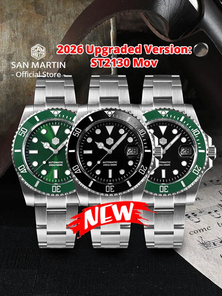 San Martin New 40mm Water Ghost Diver Watch Men Luxury ST 2130 Automatic Mechanical Watch Sapphire Waterproof 200m SN0017