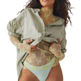 Floral Lace Sheer Mesh Long Sleeve Top