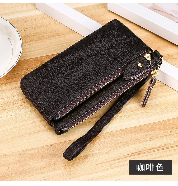 Fashion Women Genuine Leather Wristlet Clutch Bag Multifunctional Coin Purses Wallet Zipper Card Holder Money Clip Phone Bag