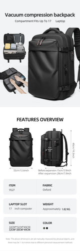 Vacuum Compression Travel Backpack – 17" Laptop & Adventure Ready