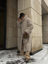 Gray Wool-Blend Faux Fur Maxi Coat