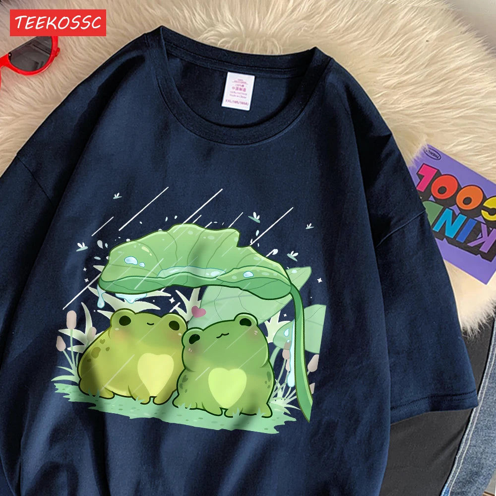 Artistic Frog Umbrella Cotton T-Shirt