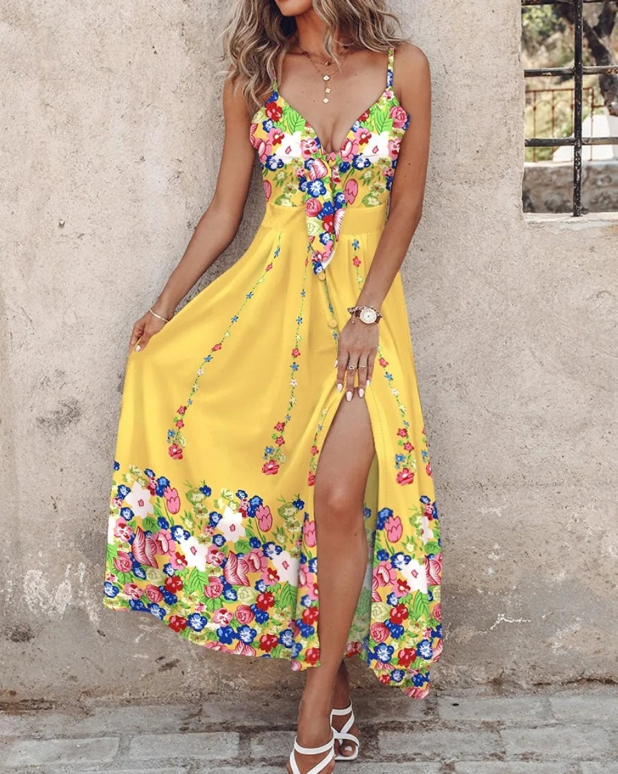 Bohemian Floral V-Neck Mini Dress