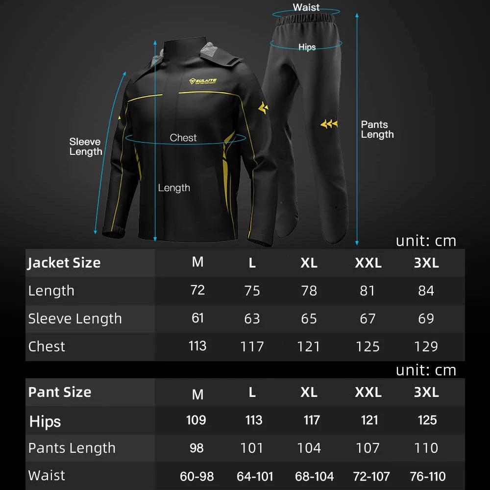 SULAITE Men's Waterproof Reflective Rain Suit – Jacket & Pants