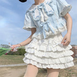 Kawaii Bow Mini Skirt – Ruffle Tiered A-Line