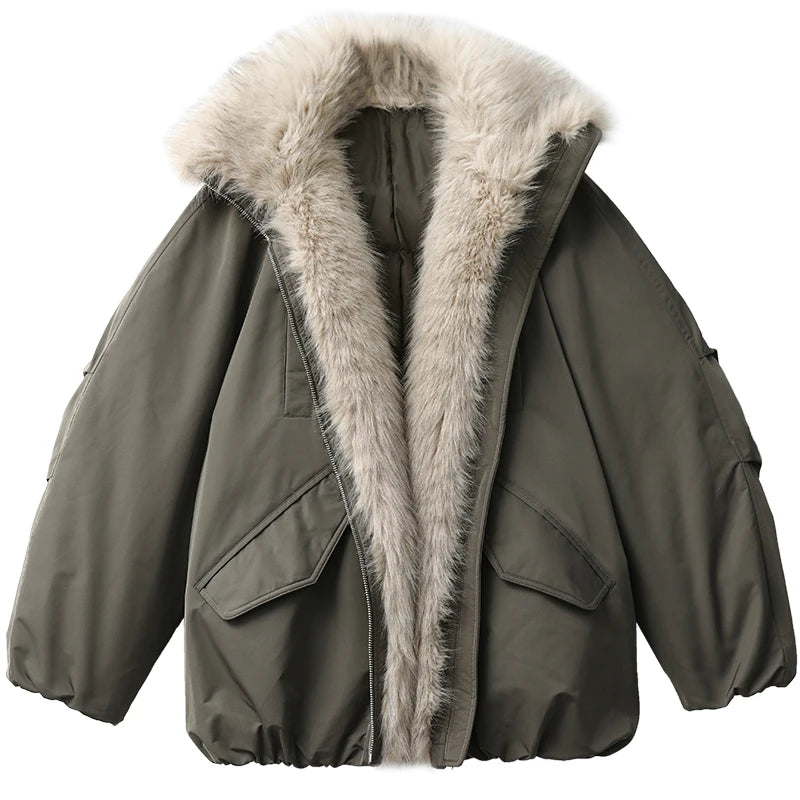 Women's Hooded Down Jacket with Faux Fur Collar