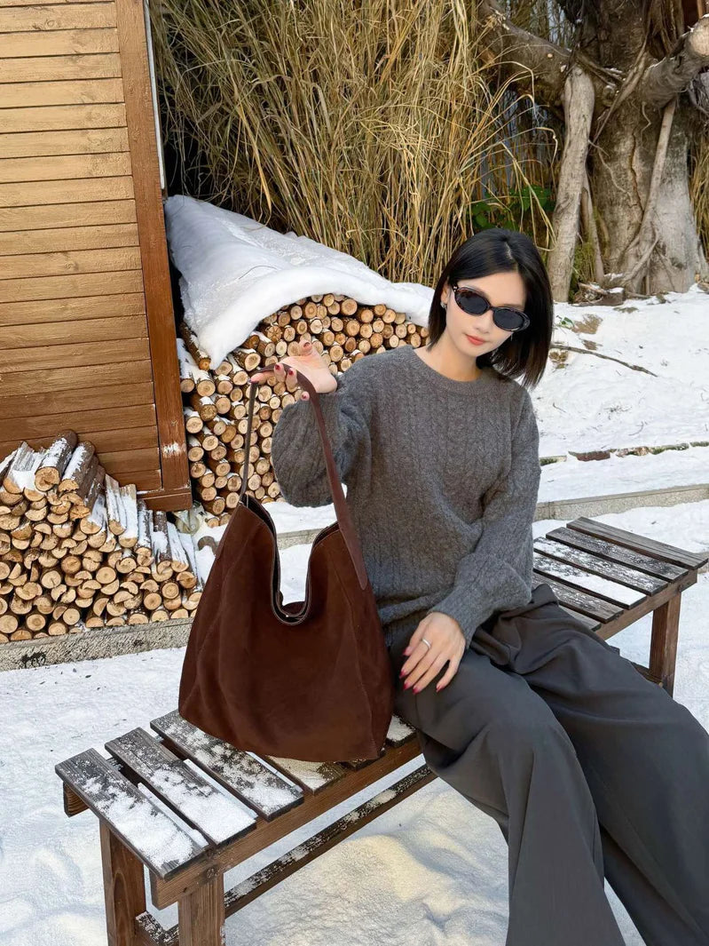 Frosted Suede Tote Bag – Large Capacity Shoulder Bag