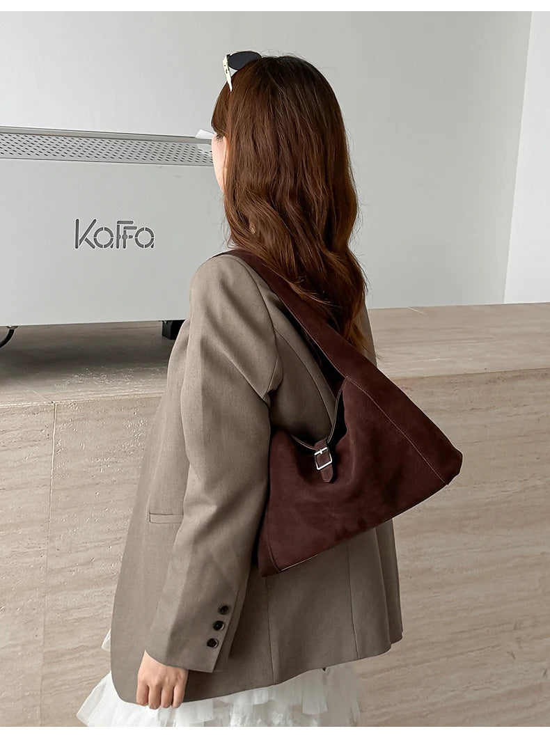 New Winter Women's Natural Suede Leather Bags Female Soft Cowhide Durable Crossbody Shoulder Bag Ladies Fashion Commute Handbags