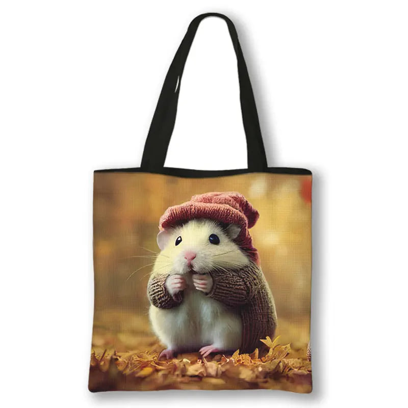 Kawaii Pet Guinea Pig Hamster Print Shoulder Bag Women Casual Handbags Large Capacity Totes Bag Eco Reusable Shopping Bags Gift