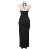 Elegant Mesh Patchwork Halter Gown