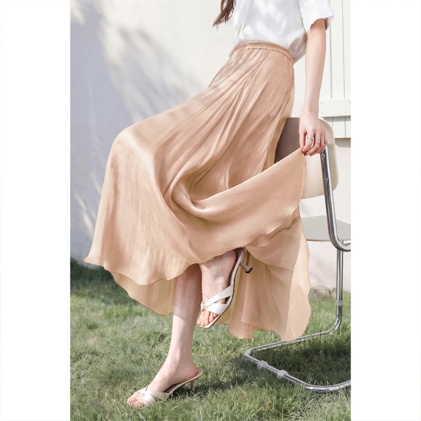Sentubila Flowy A-Line Skirt – Iridescent Sheen