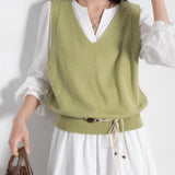 CHIC VEN Women Dress Sets A Line Long Sleeve Solid Loose Casual Female Long Dress with Knitted Vest Spring Autumn 2026