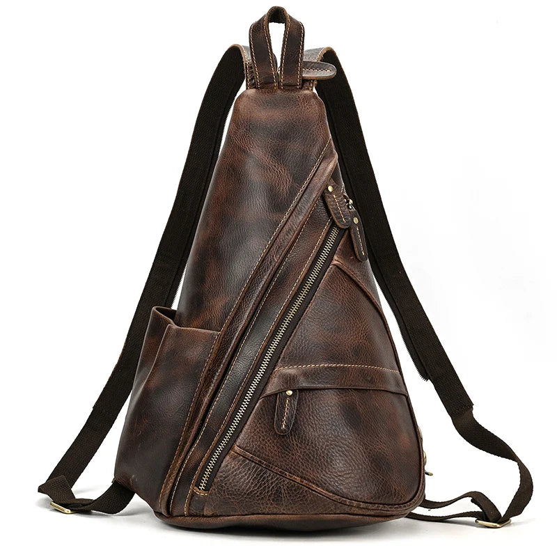 Single Shoulder Bagpack Genuine Leather Chest Bag Outdoor Riding Bag Chest Packs For Biker Men Male Sling Bags Cow Leather
