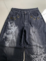 Men's Y2K Oversized Wide-Leg Embroidered Denim Jeans